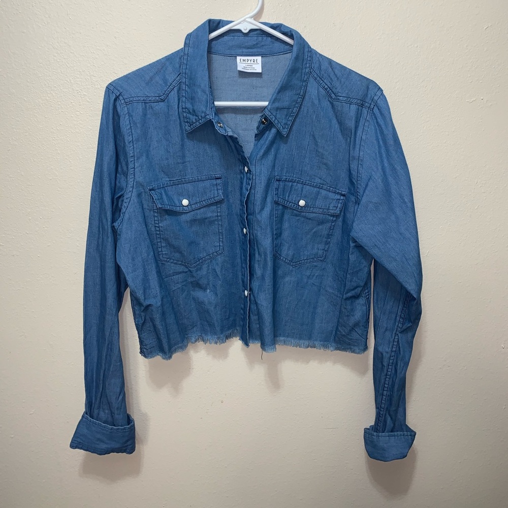 Long sleeve thin chambray crop